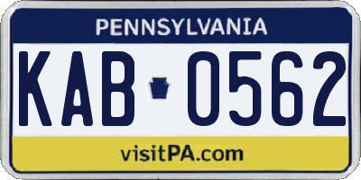 PA license plate KAB0562