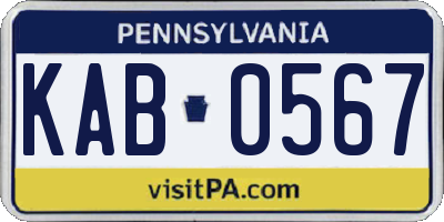 PA license plate KAB0567