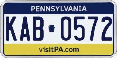 PA license plate KAB0572
