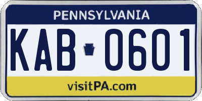 PA license plate KAB0601
