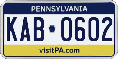 PA license plate KAB0602