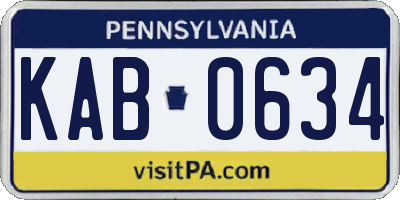 PA license plate KAB0634