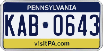 PA license plate KAB0643