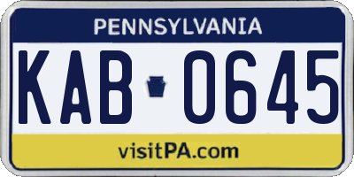 PA license plate KAB0645