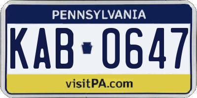 PA license plate KAB0647