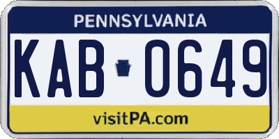 PA license plate KAB0649