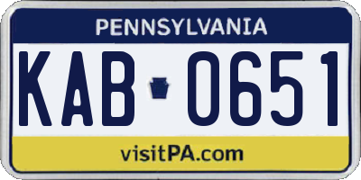 PA license plate KAB0651