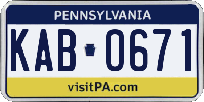 PA license plate KAB0671