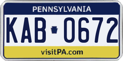 PA license plate KAB0672