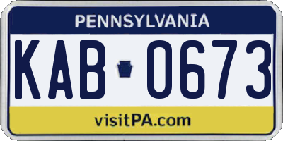 PA license plate KAB0673