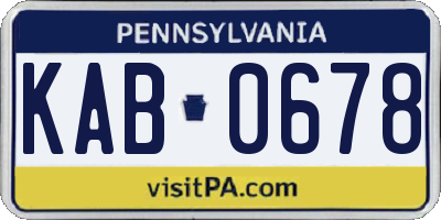 PA license plate KAB0678