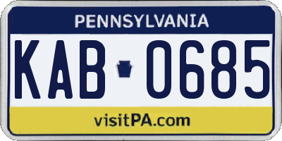 PA license plate KAB0685