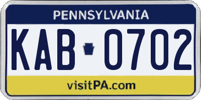 PA license plate KAB0702