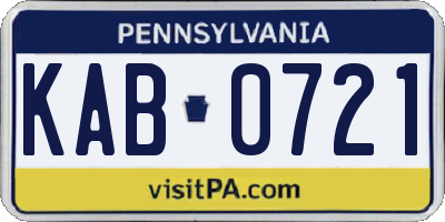 PA license plate KAB0721