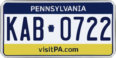 PA license plate KAB0722