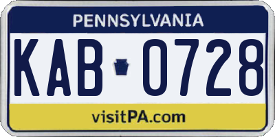 PA license plate KAB0728