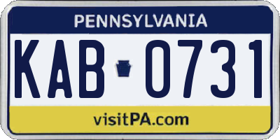 PA license plate KAB0731