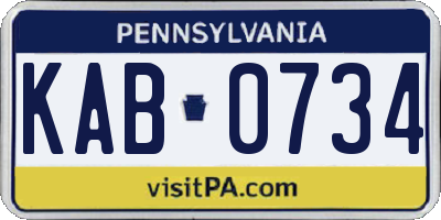 PA license plate KAB0734