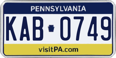 PA license plate KAB0749