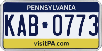 PA license plate KAB0773