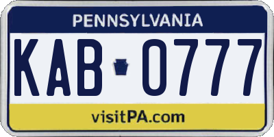 PA license plate KAB0777