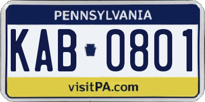 PA license plate KAB0801