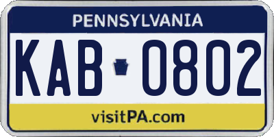 PA license plate KAB0802