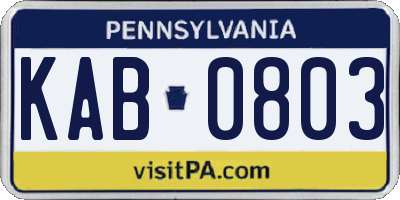 PA license plate KAB0803