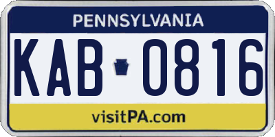 PA license plate KAB0816