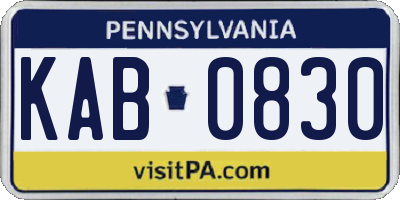 PA license plate KAB0830