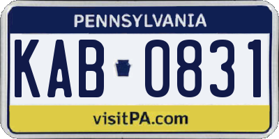 PA license plate KAB0831