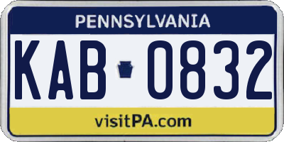 PA license plate KAB0832