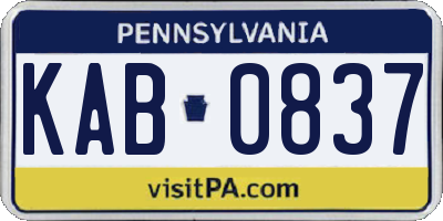 PA license plate KAB0837