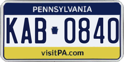 PA license plate KAB0840