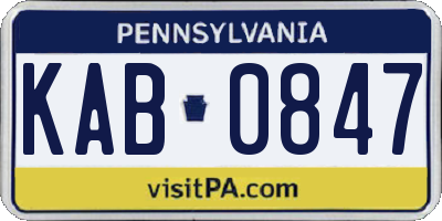 PA license plate KAB0847