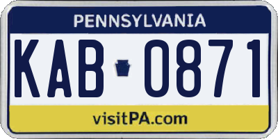 PA license plate KAB0871