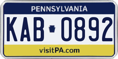 PA license plate KAB0892