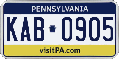 PA license plate KAB0905
