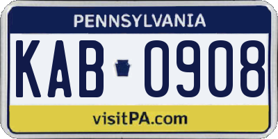 PA license plate KAB0908