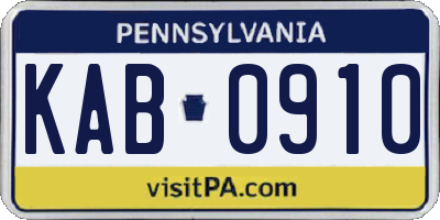 PA license plate KAB0910