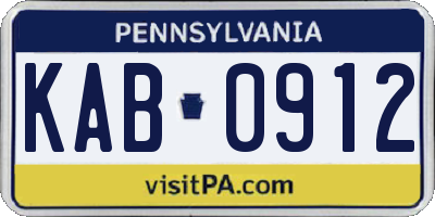 PA license plate KAB0912