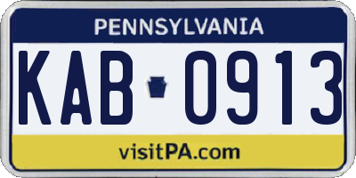 PA license plate KAB0913
