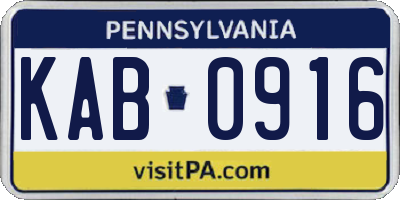PA license plate KAB0916