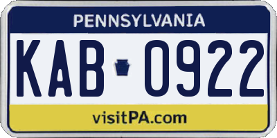 PA license plate KAB0922