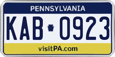 PA license plate KAB0923