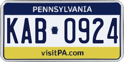 PA license plate KAB0924