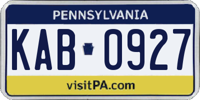 PA license plate KAB0927