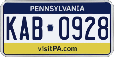 PA license plate KAB0928