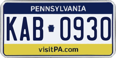 PA license plate KAB0930
