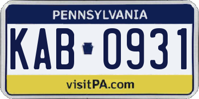 PA license plate KAB0931